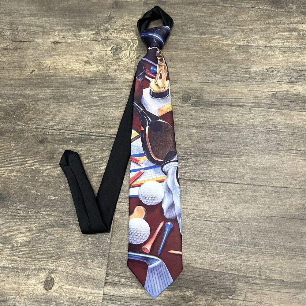 Vintage RALPH MARLIN Men's 100% Polyester Golf‎ Necktie Tie Made In USA